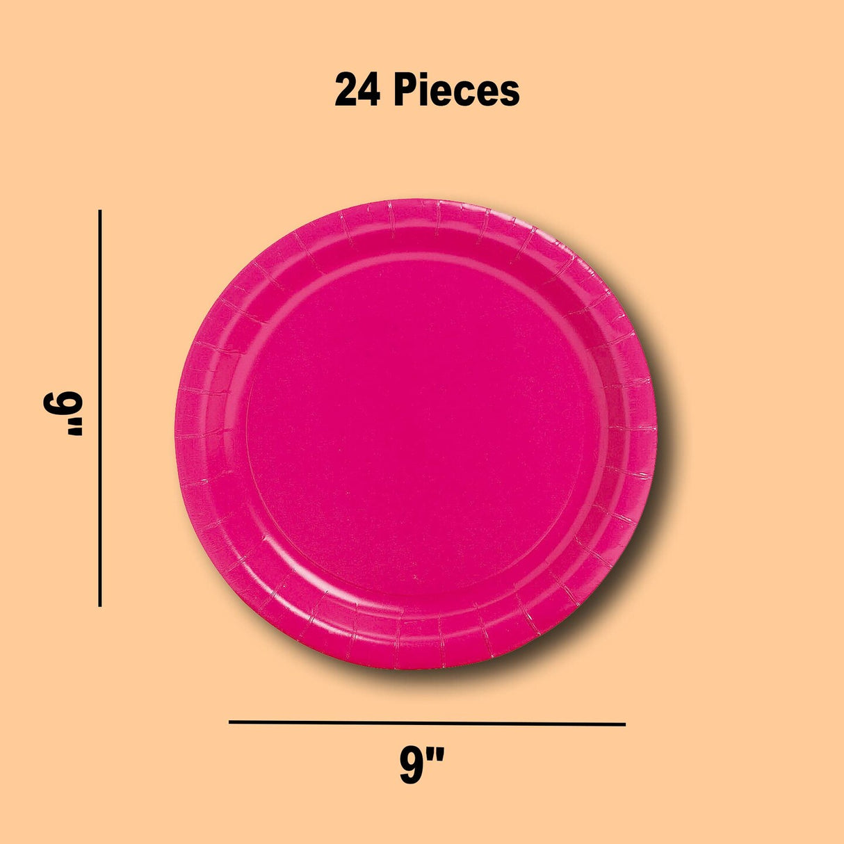 24 Ct. Hot Pink 9" Round Paper Dinner Plates Classic & Bold Tableware