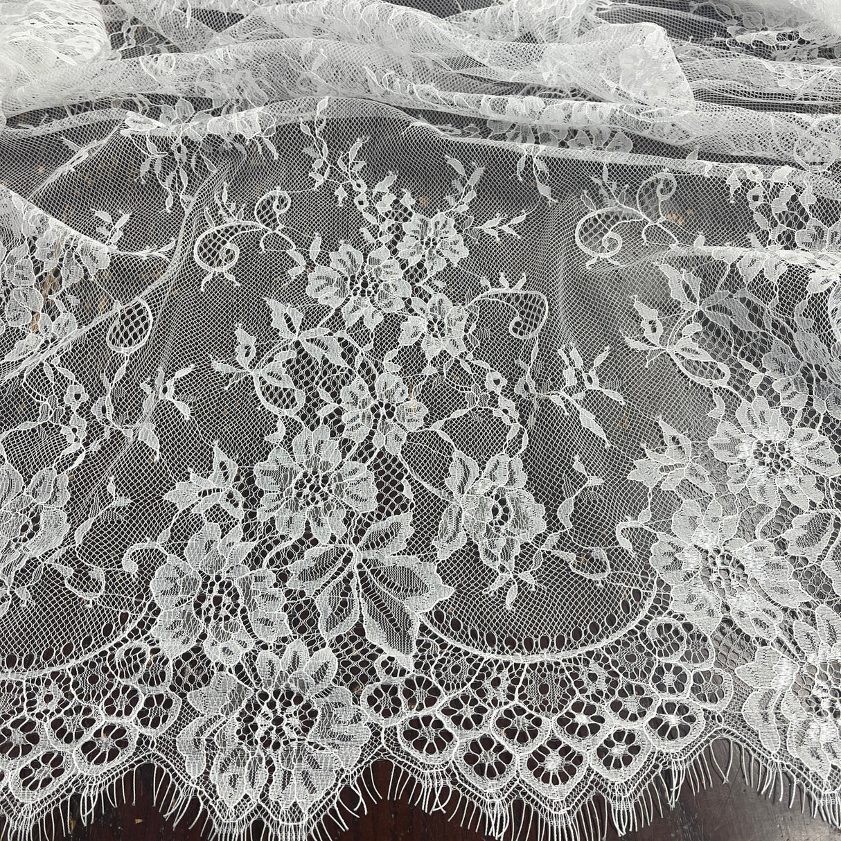 Embroidered Chantilly Lace with Eyelash Scallop