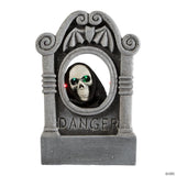 22" Gray Tombstone with Light-Up Moving Skeleton Head Halloween Decoration