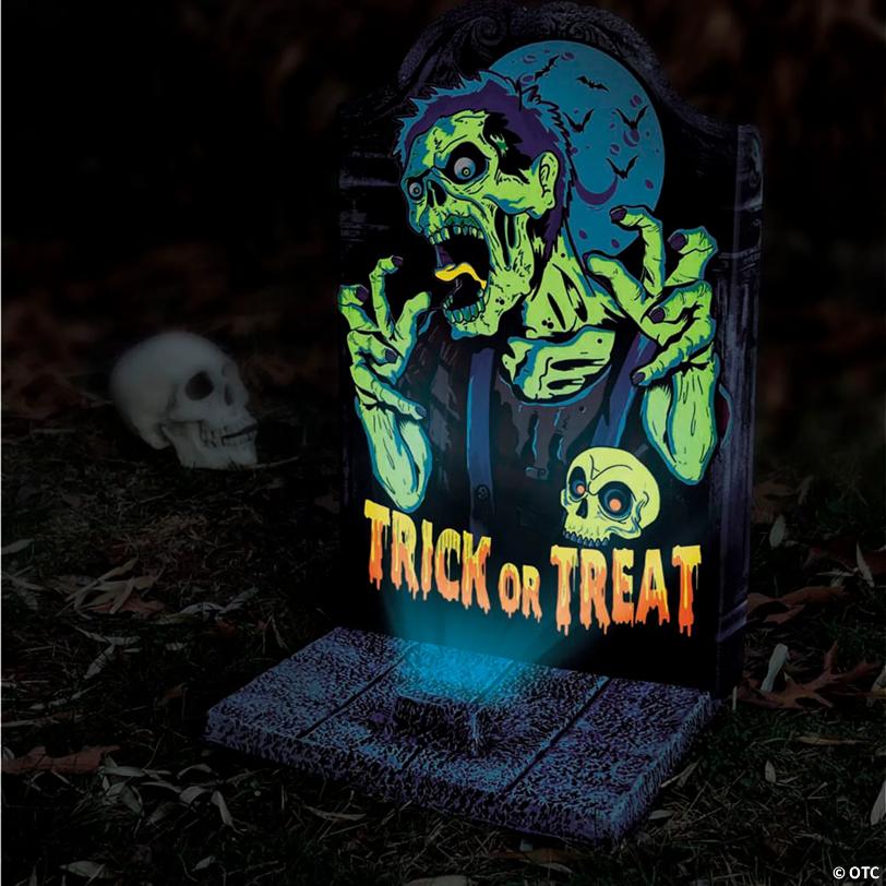 22" Light-Up Neon Zombie Tombstone Halloween Decoration