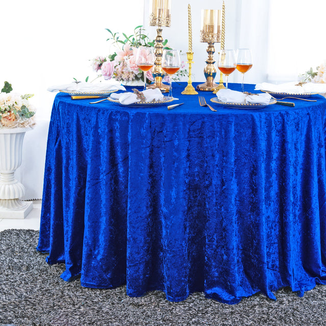 Round Velvet Tablecloth 132" Royal Blue