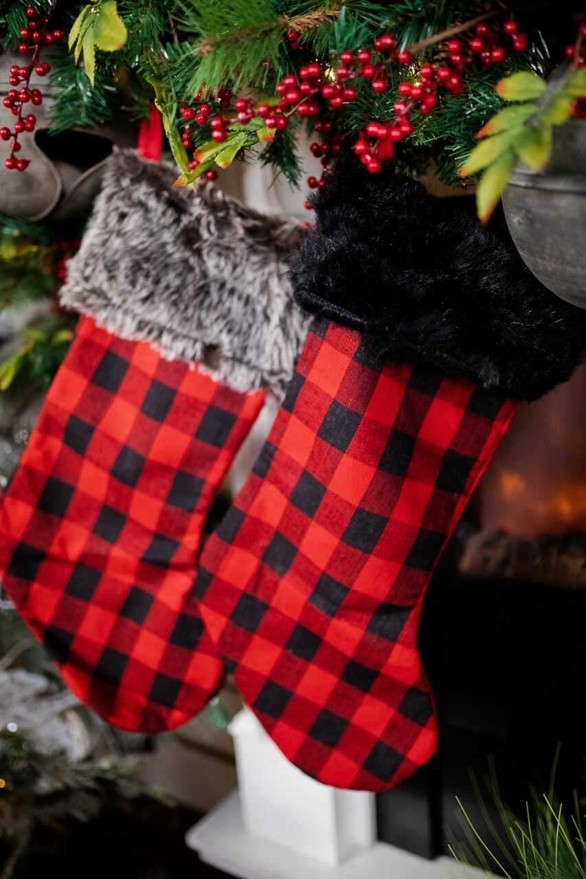 Red & Black Buffalo Plaid Stockings 23 Inch Christmas Decor