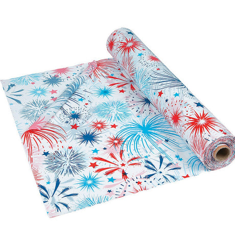 Patriotic Burst Disposable Plastic Tablecloth Roll 40" x 100 FT