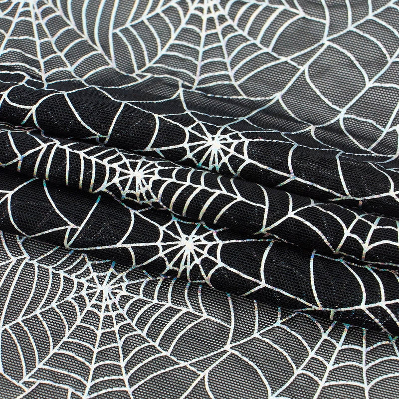 Spiderweb Foiled Mesh Spandex Fabric - Black/Silver, 56/58" Width (1 Yard)