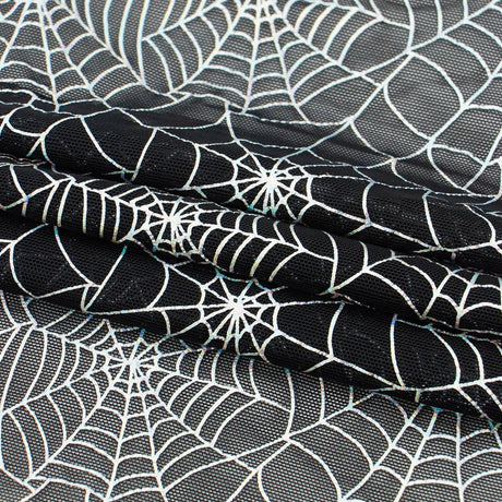 Spiderweb Foiled Mesh Spandex Fabric - Black/Silver, 56/58" Width (1 Yard)