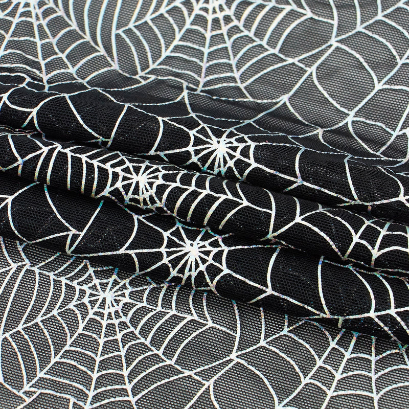 Spiderweb Foiled Mesh Spandex Fabric - Black/Silver, 58/60" Width (1 Yard)