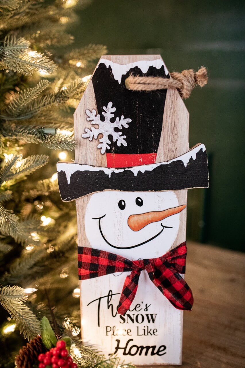 15.75” Wood Santa & Snowman Wall Hanging Decor