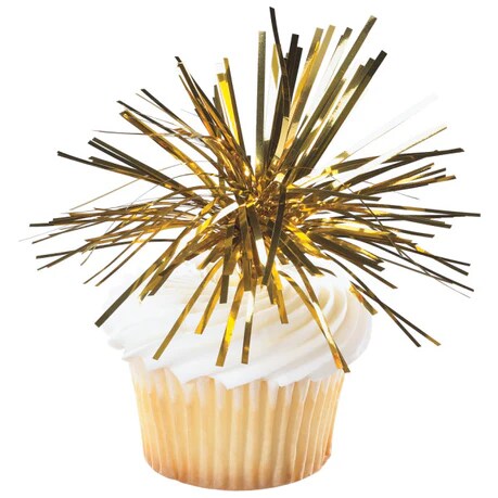 Gold Spray Mylar Celebration cake and cupcakes picks - set of 6