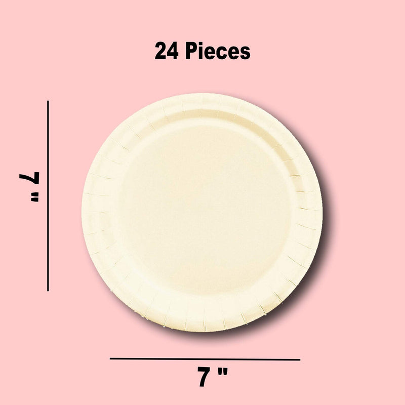 24 Count Ivory Paper Dessert Plates for Wedding Party Birthday 7"