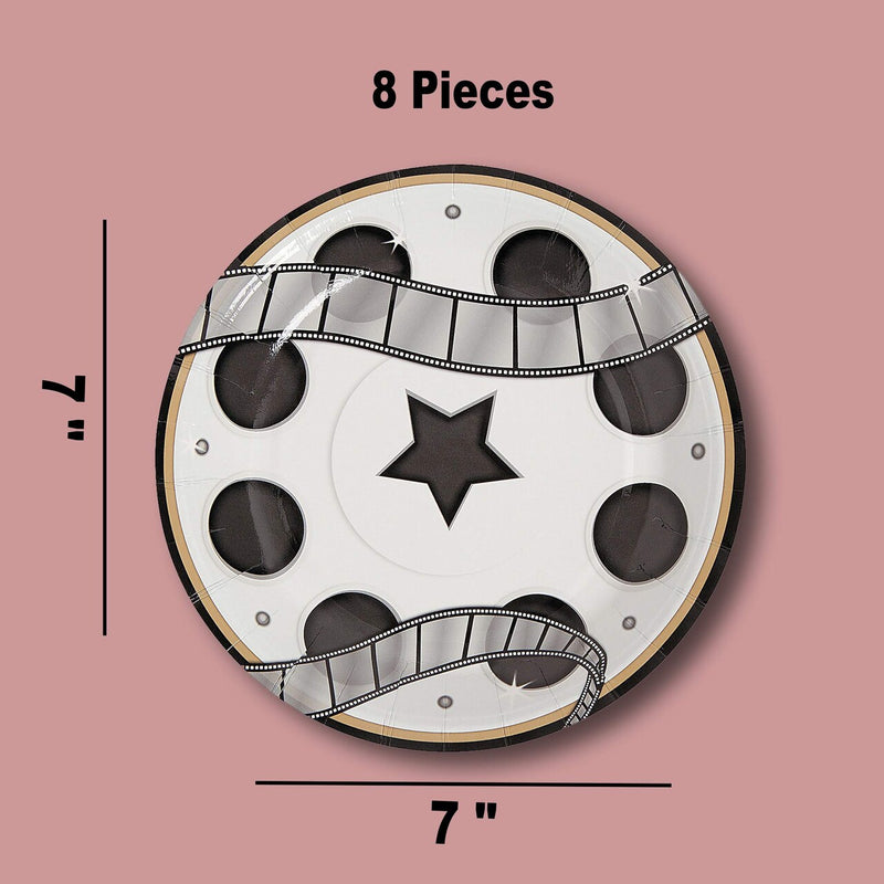 8 Count 7" Movie Night Film Reel Round Disposable Dessert Plates Fun Cinema Party Tableware