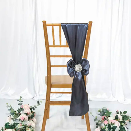 10 Pieces Pewter Or Charcoal Satin Chair Bands, 8"x108" Elegant Event Wraps