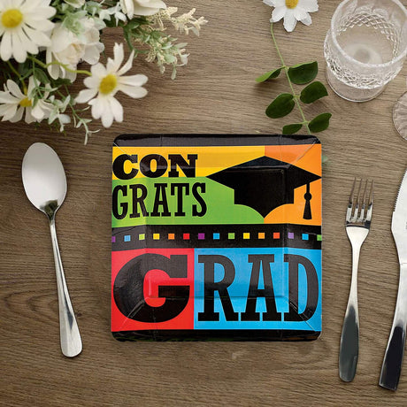 8 Count Colorful Congrats Graduation Party Paper Dinner Plates 10.25 Inch Disposable