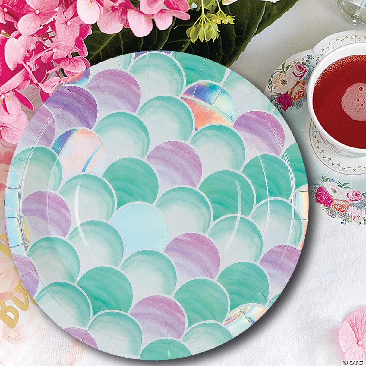8 Count Mermaid Sparkle Paper Dinner Plates 9" Iridescent Ocean Theme Party Plates for Birthdays & Celebrations