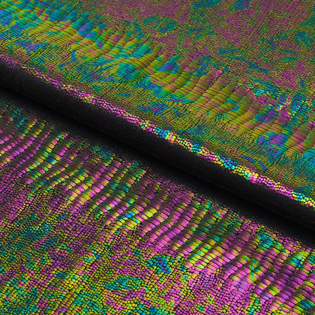 Oil Slick Python Hologram Spandex Fabric - UV/Blacklight Reactive, 56/58" Width (1 Yard)