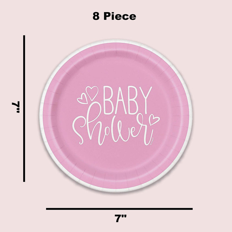 8 Count Pink Hearts Baby Shower Paper Dessert Plates Girl Party 7"