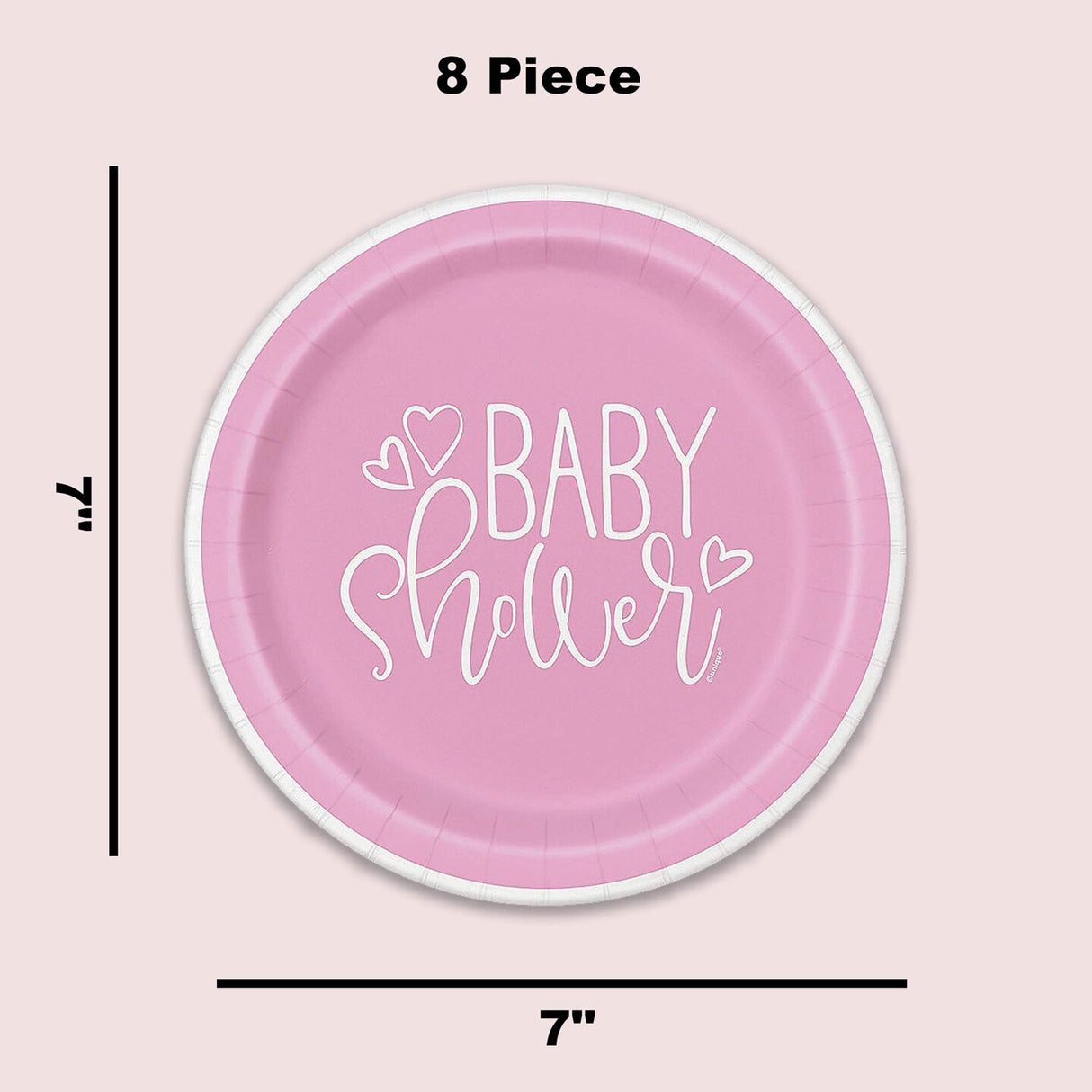 8 Count Pink Hearts Baby Shower Paper Dessert Plates Girl Party 7"