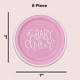 8 Count Pink Hearts Baby Shower Paper Dessert Plates Girl Party 7"