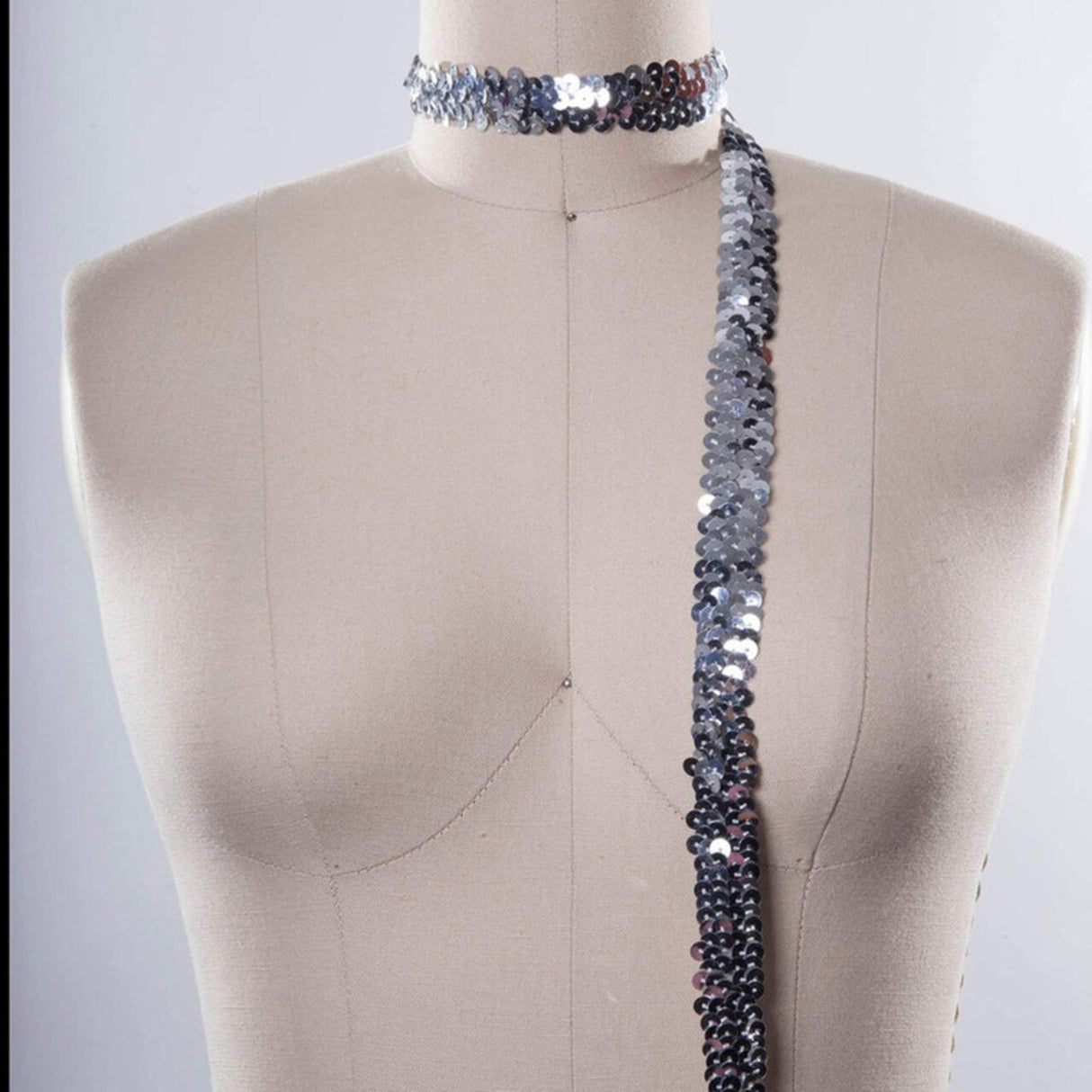 1 Yard Stylish Silver Stretch Sequin Trim 3/4"