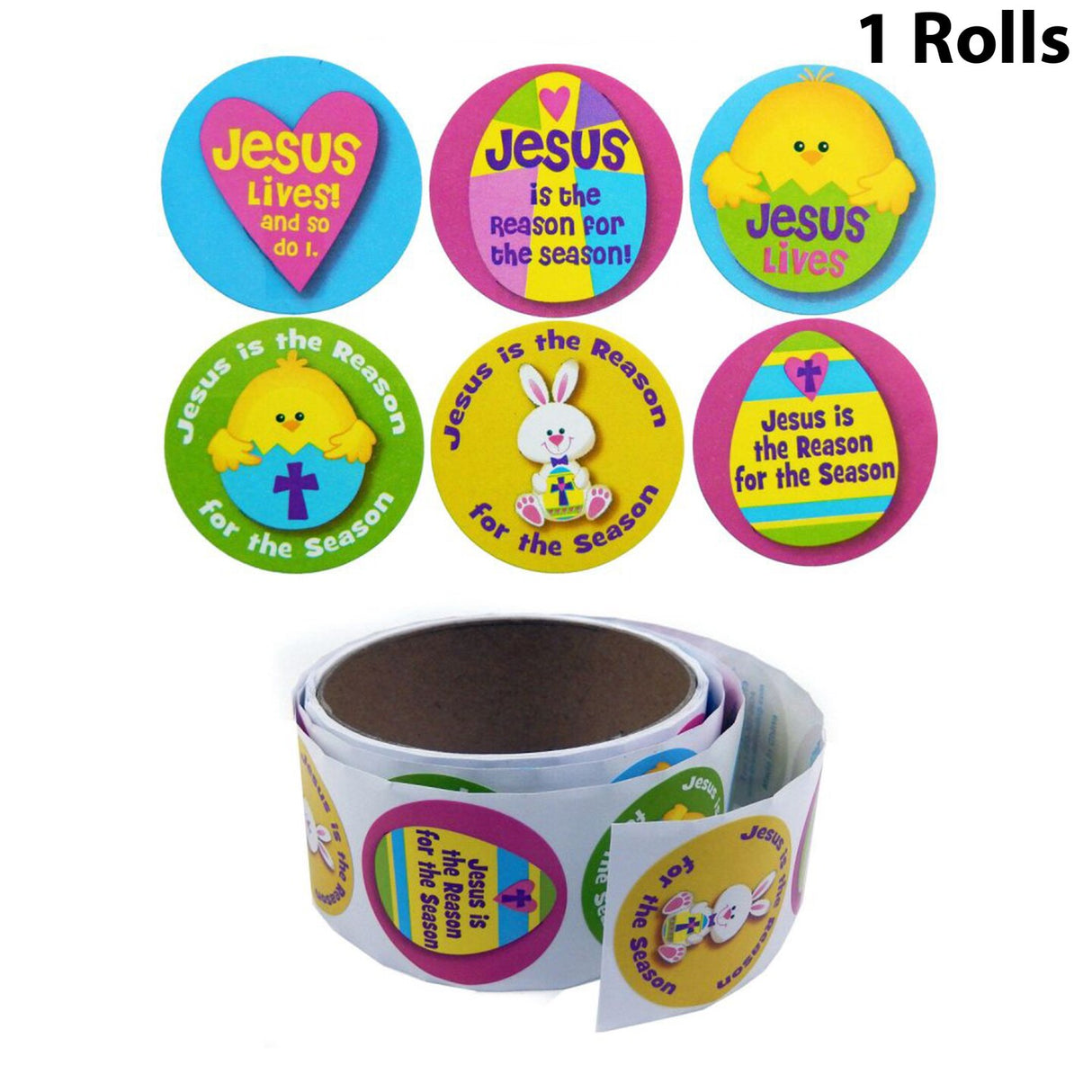 Premium Religious Easter Stickers Roll | 1/2 Inches Wide and 100 Stickers Per Roll