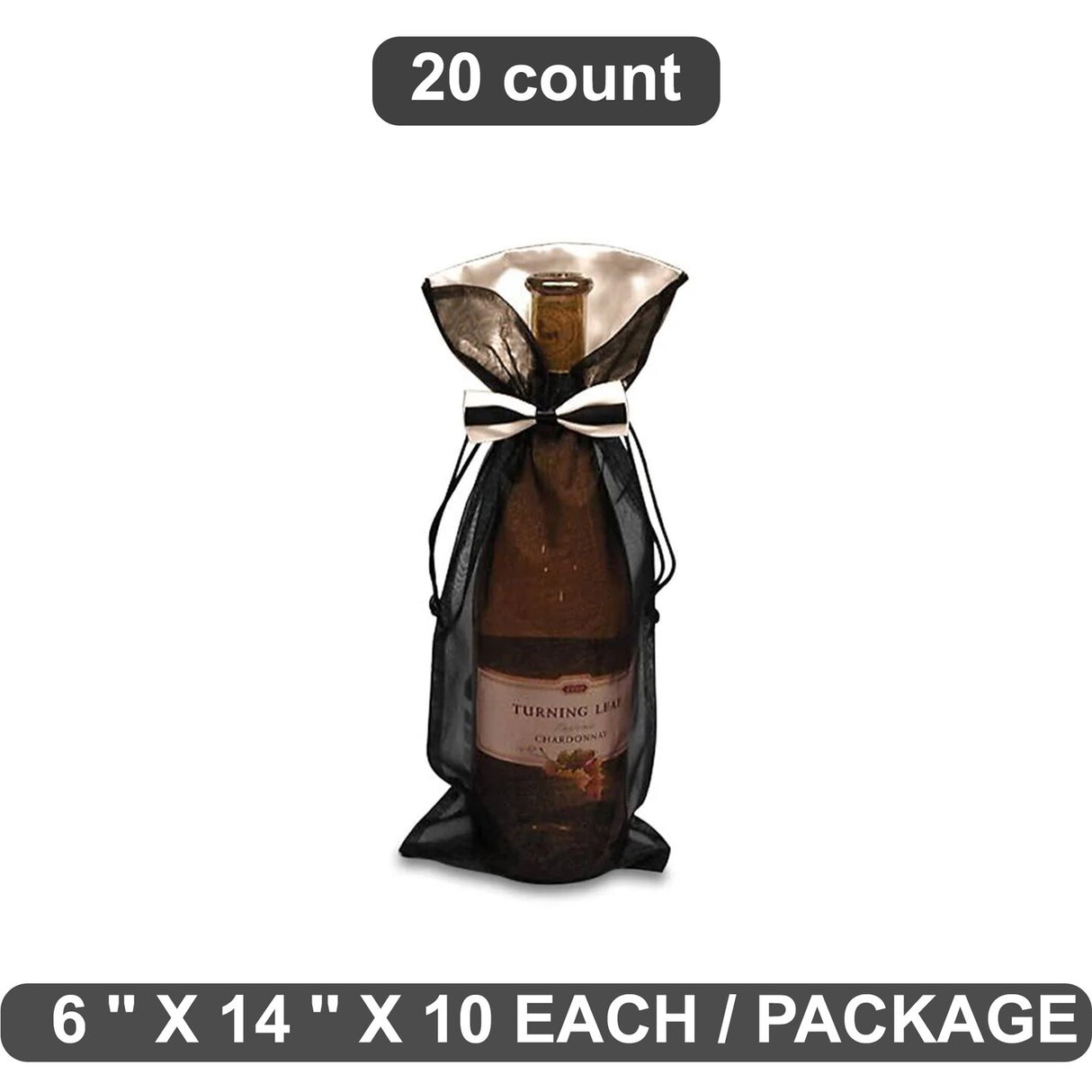 Stylish Bow Tie Organza Wine Bag 6" x 14"