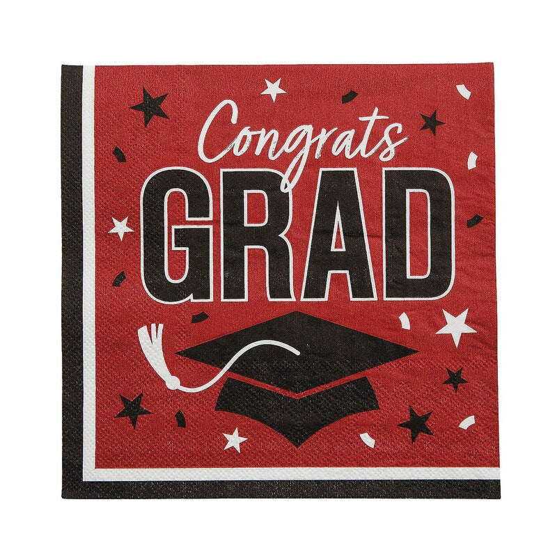 Red Congrats Grad Paper Luncheon Napkins 6.5 Inch Bulk Pack of 50