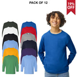 12 Pack : Gildan® Heavy Cotton Youth Crewneck Long Sleeve T-Shirt