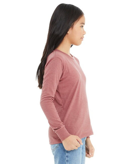 Image 1: Bella Canvas Youth Heather CVC Crewneck Long Sleeve TeeImage 2: Heather CVC long sleeve kids shirtImage 3: Soft youth crewneck jersey teeImage 4: Blank youth shirt for custom printingImage 5: Comfortable Bella Canvas children's apparelImage 6: Premium kids long sleeve t-shirt