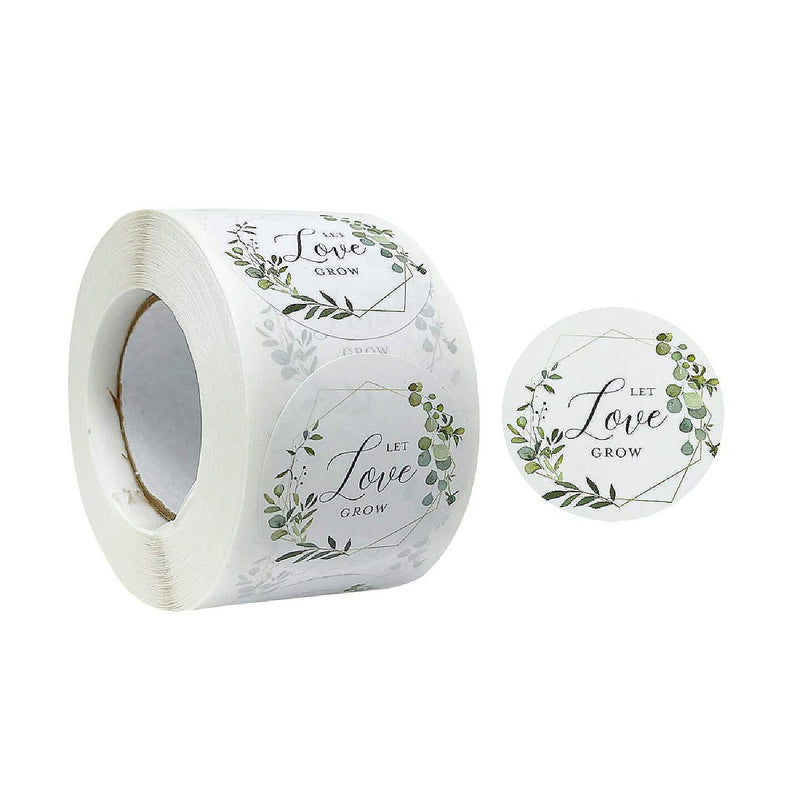 Wrapables 1.5 inch Let Love Grow Stickers Roll Sealing Stickers and Labels 500 Pc