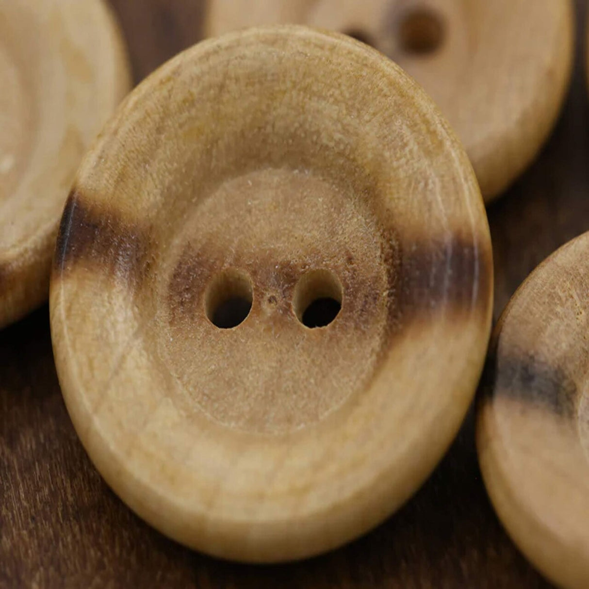 12 Pieces Flat Wooden Burnt Center Buttons Two-Hole, 15mm (5/8") Small Size