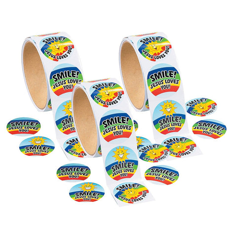 1 1/2" Smile Jesus Loves You Sticker Roll 100 Pieces