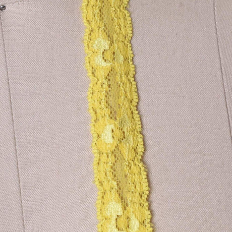 2 Yards Bright Yellow Stretch Lace Trim 7/8" Floral Elastic Ribbon for Lingerie, Sewing & Crafts