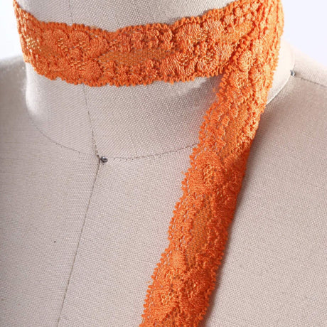 2 Yards Fire Orange Stretch Lace Trim 7/8" Floral Elastic Ribbon for Sewing, Lingerie & Crafts
