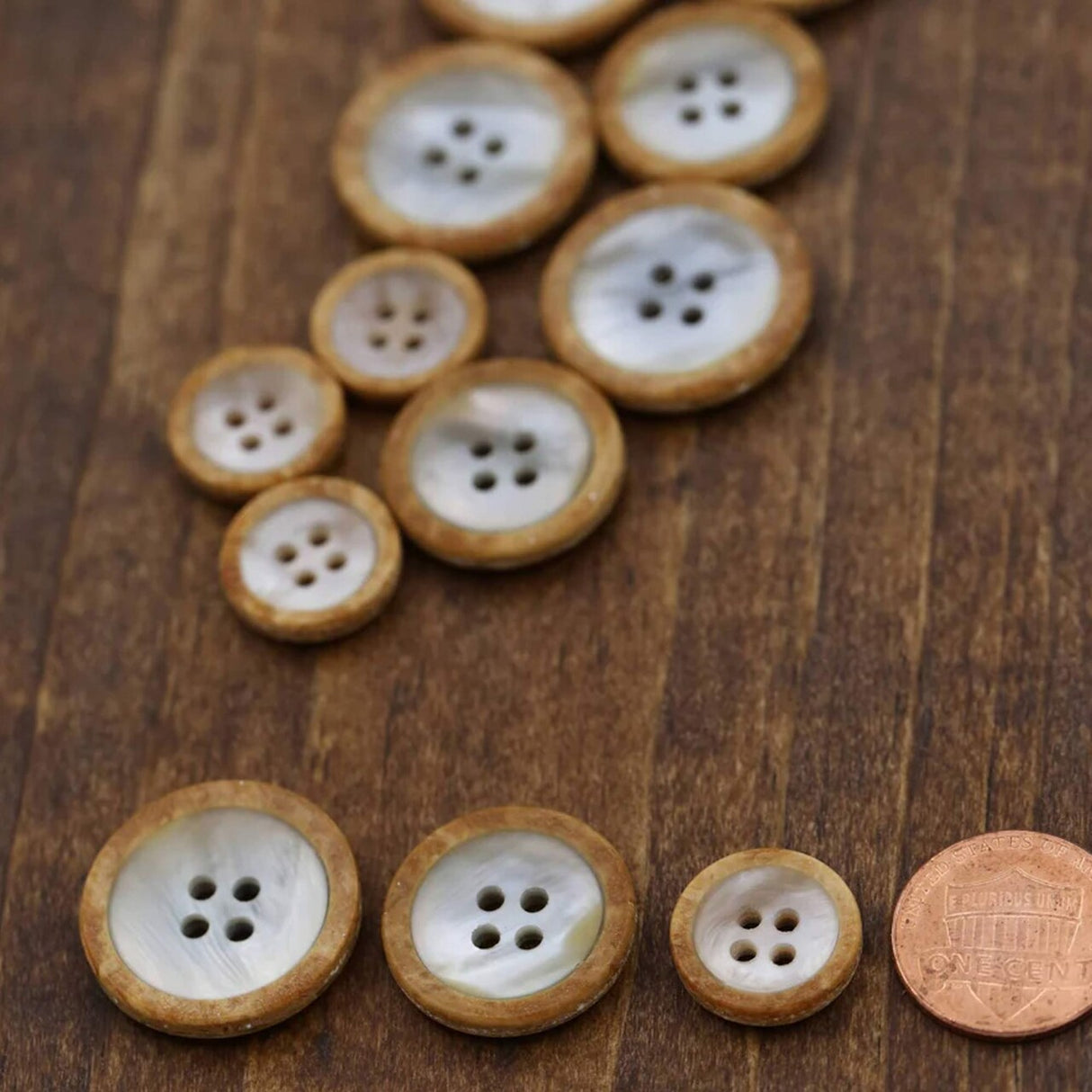 12 Pieces Faux Shell Button with Faux Wood Outer 15mm (5/8") Small Size Four-Hole Shirt Button