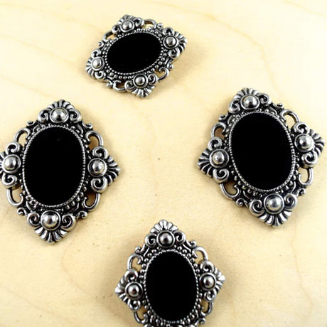 1.75" x 1.5" Silver Black Velvet Gothic Cameo Pendant Small