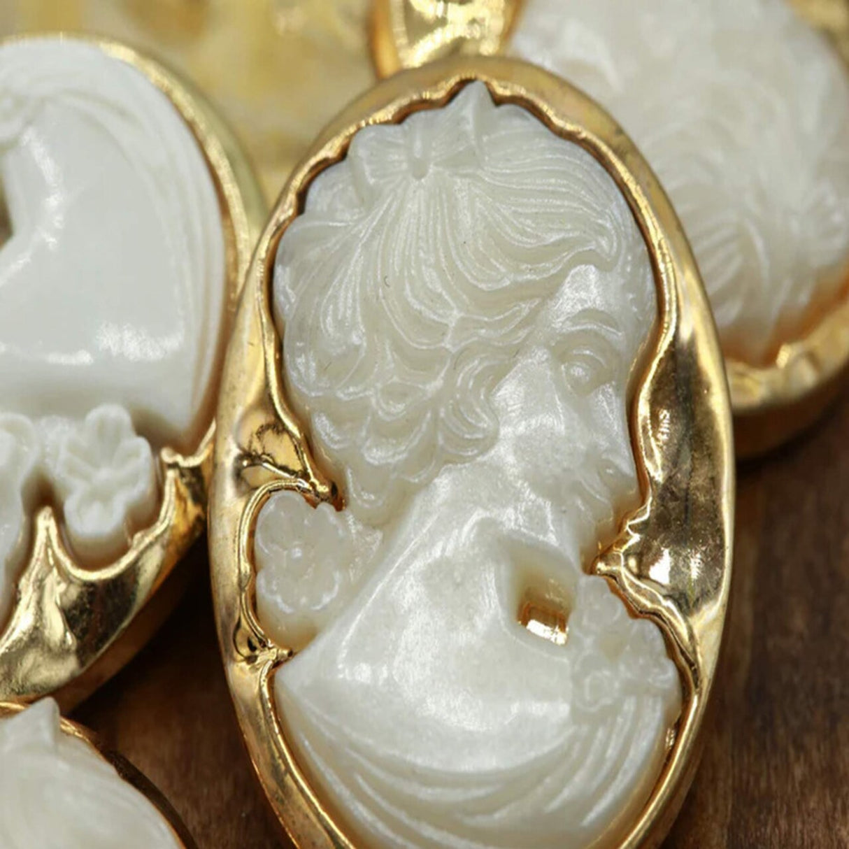 1 Pc Gold Ivory Female Face Cameo Button Plastic