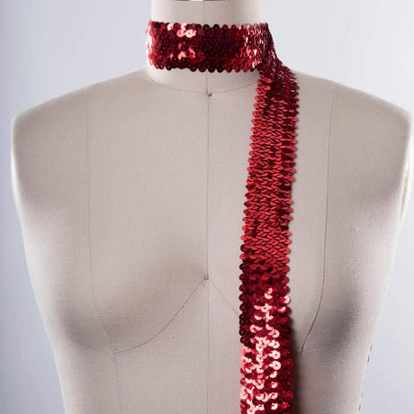 1 Yard 1.5" Red Stretch Sequin Trim