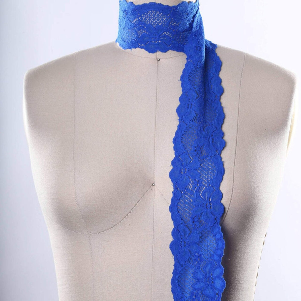 2 Yards Royal Blue Stretch Lace Trim Wide Floral Elastic Ribbon 2.5" for Sewing, Lingerie & Crafts
