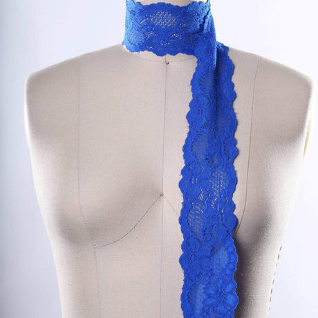 2 Yards Royal Blue Stretch Lace Trim Wide Floral Elastic Ribbon 2.5" for Sewing, Lingerie & Crafts