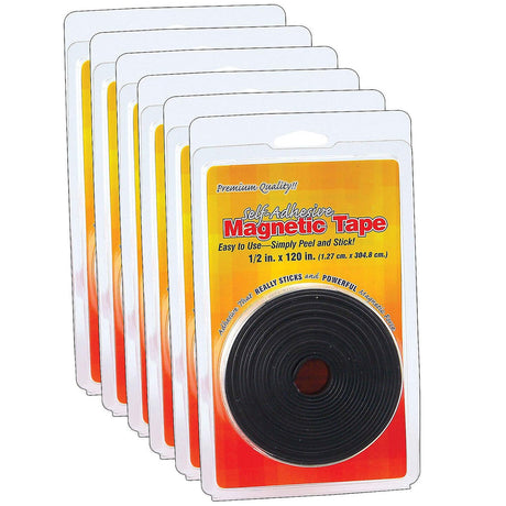 Hygloss Self Adhesive Magnetic Tape Roll, 1/2" x 120", Pack of 6