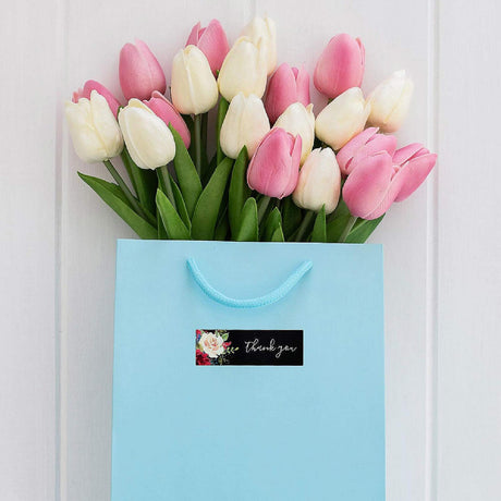 120 Pieces Wrapables Floral Black Thank You Stickers Roll 3x1 Inch