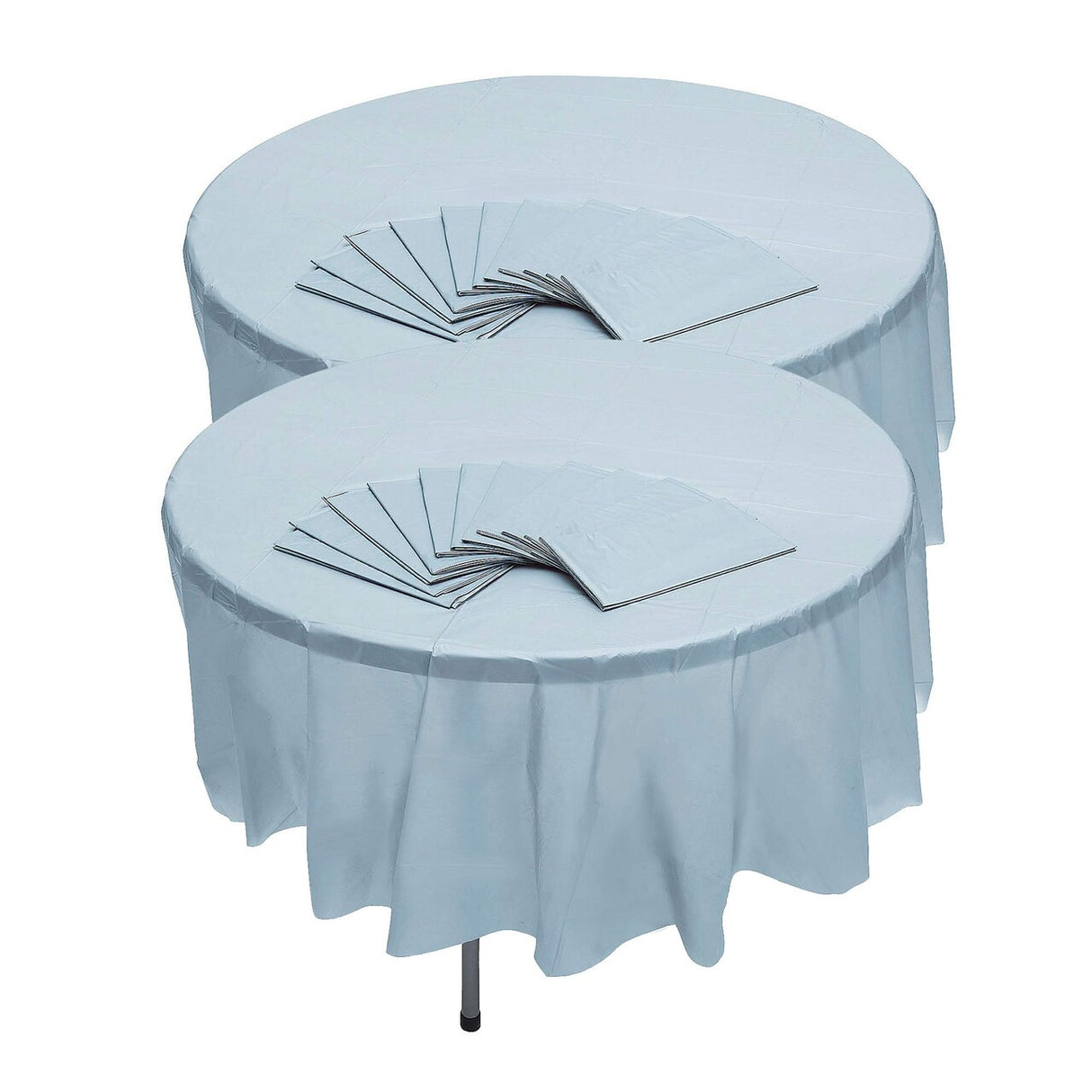 6 Ft. 10" Bulk Pack of 12 Light Blue Round Disposable Plastic Tablecloths