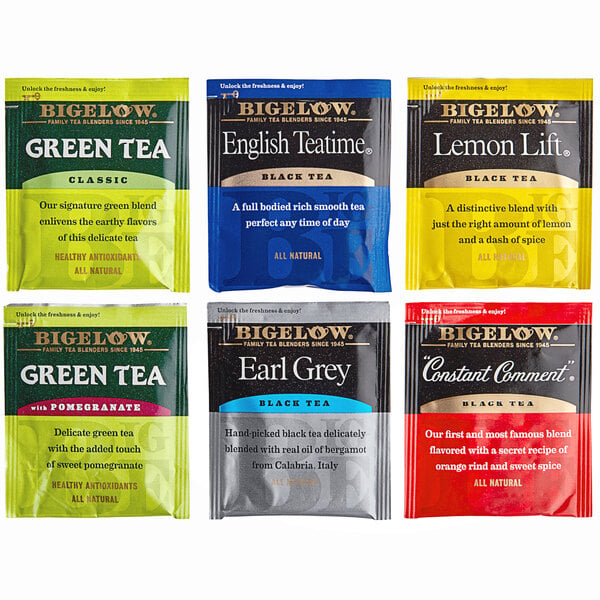 Bigelow Green and Black Tea Bag Variety Pack - 168/Case