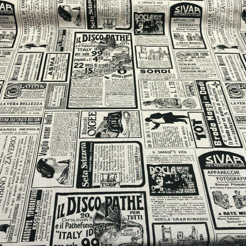 Sordi Newspaper Sepia Cotton Print Fabric - Sepia Newspaper Print, 56" Width (1 Yard)