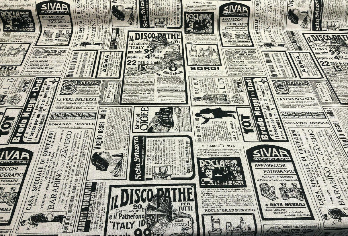 Sordi Newspaper Sepia Cotton Print Fabric - Sepia Newspaper Print, 56" Width (1 Yard)