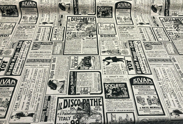 Sordi Newspaper Sepia Cotton Print Fabric - Sepia Newspaper Print, 56" Width (1 Yard)