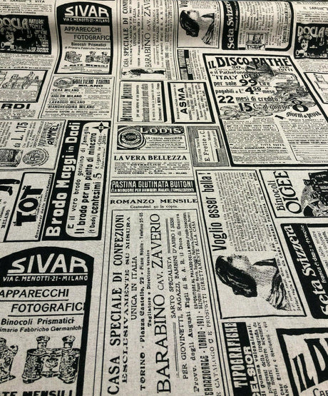 Sordi Newspaper Sepia Cotton Print Fabric - Sepia Newspaper Print, 56" Width (1 Yard)