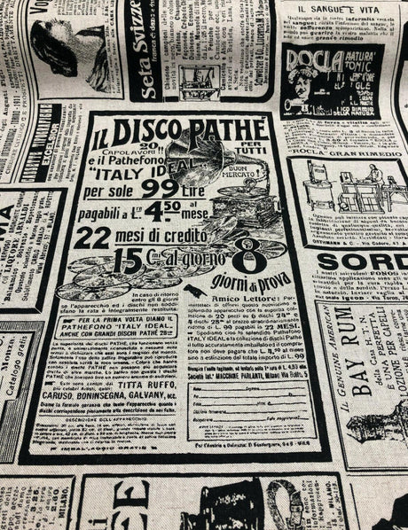 Sordi Newspaper Sepia Cotton Print Fabric - Sepia Newspaper Print, 56" Width (1 Yard)
