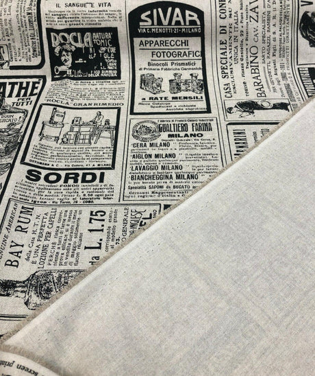 Sordi Newspaper Sepia Cotton Print Fabric - Sepia Newspaper Print, 56" Width (1 Yard)
