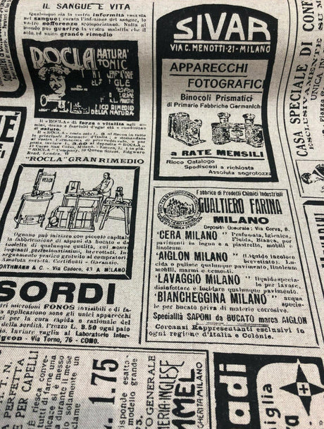 Sordi Newspaper Sepia Cotton Print Fabric - Sepia Newspaper Print, 56" Width (1 Yard)
