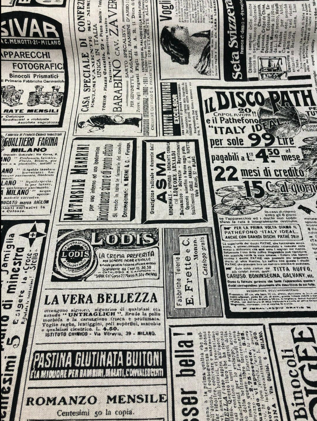Sordi Newspaper Sepia Cotton Print Fabric - Sepia Newspaper Print, 56" Width (1 Yard)